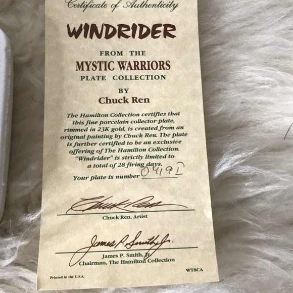 NEW 1992 The Hamilton Collection Mystic Warrior Windrider plate numbered CoA - Picture 3 of 8
